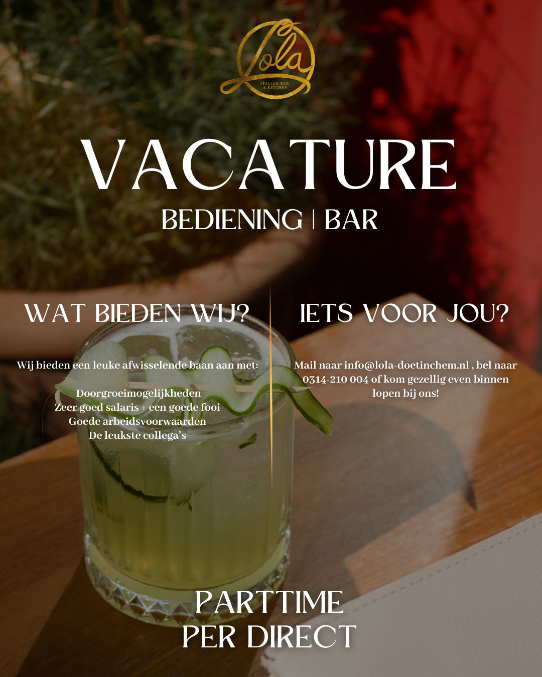LOLA vacature bediening bar